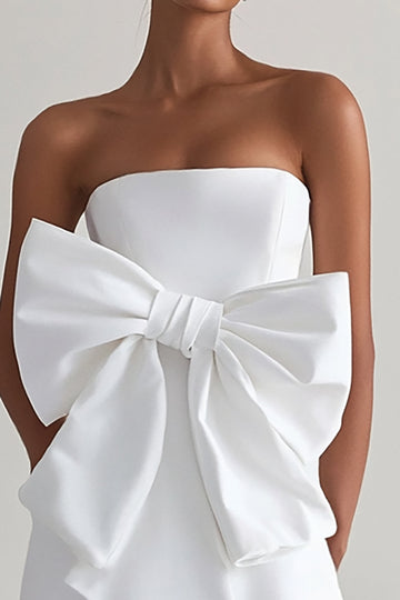 White A Line Strapless Graduation Dress With Bow
